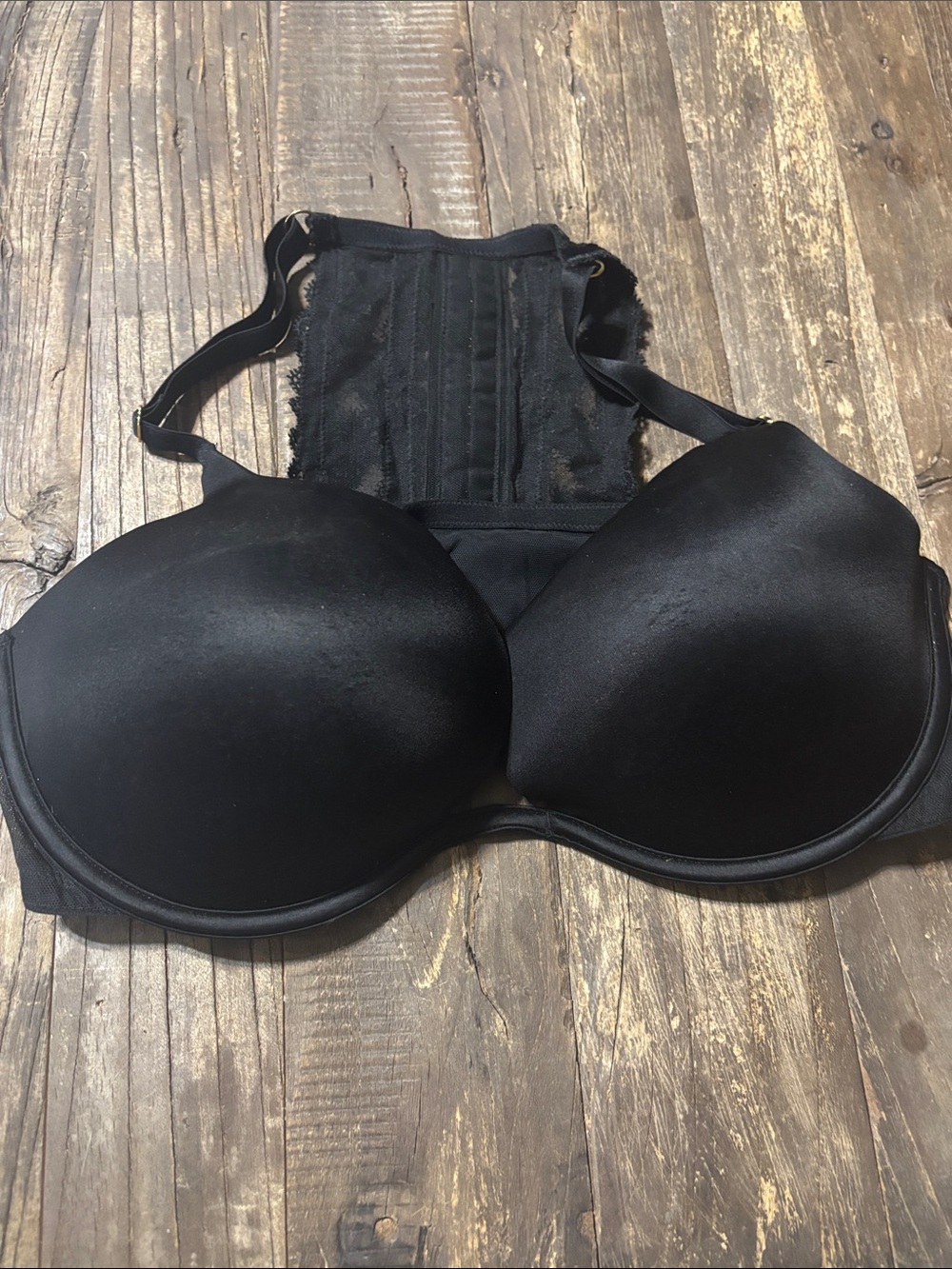 Victoria's Secret Black Satin Push-Up Plunge Bra with Lace Corset Black Panel!